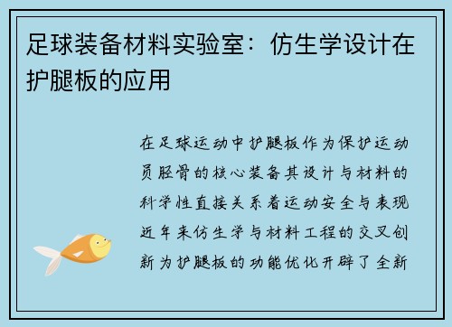 足球装备材料实验室：仿生学设计在护腿板的应用
